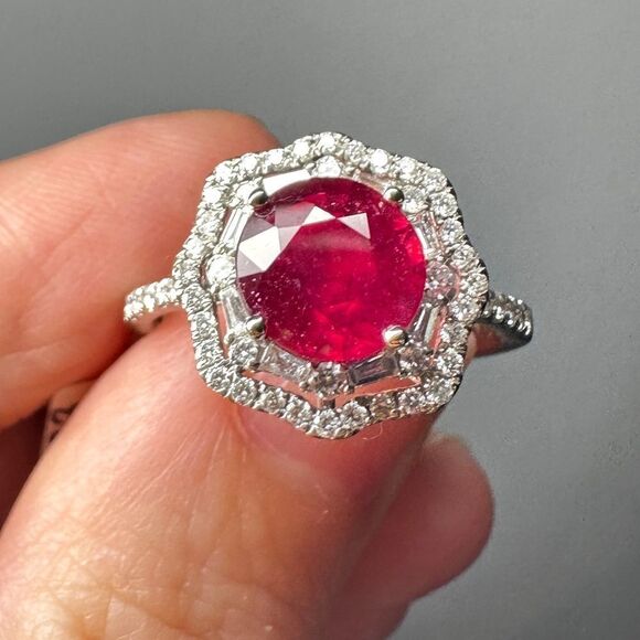 NWT 2.77ct genuine ruby with double halo diamonds in 14k white gold ring! - Picture 4 of 15